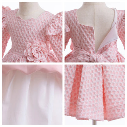 Long-Sleeved Flower Lace Design Princess Dresses For Girls childrensterritory