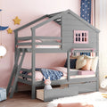 Hut Design Twin over Twin Bunk Bed with Window and Two Drawers childrensterritory