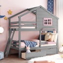 Hut Design Twin over Twin Bunk Bed with Window and Two Drawers childrensterritory
