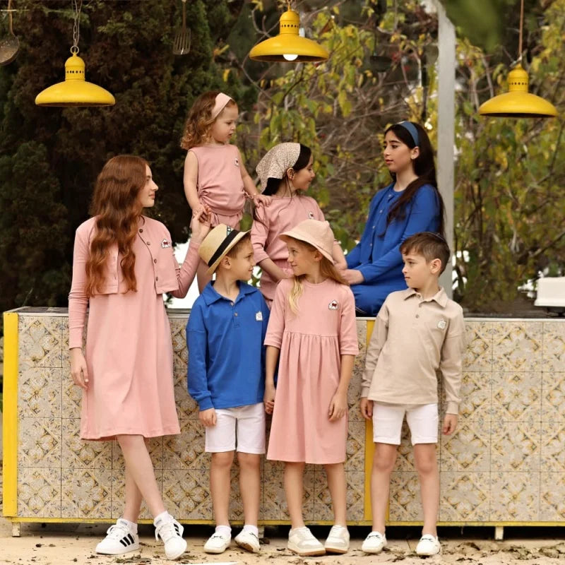 Pink and Blue Colored Brother and Sister Family Matching Outfits