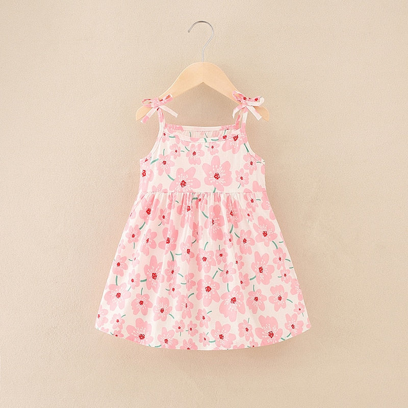 Floral Print Kids Girls Sleeveless Cotton Dresses childrensterritory