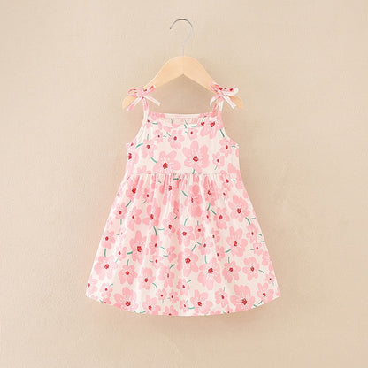 Floral Print Kids Girls Sleeveless Cotton Dresses childrensterritory