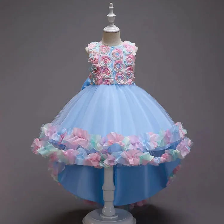 Layers Tulle Colorful 3D Flowers Little Princess Party Gown