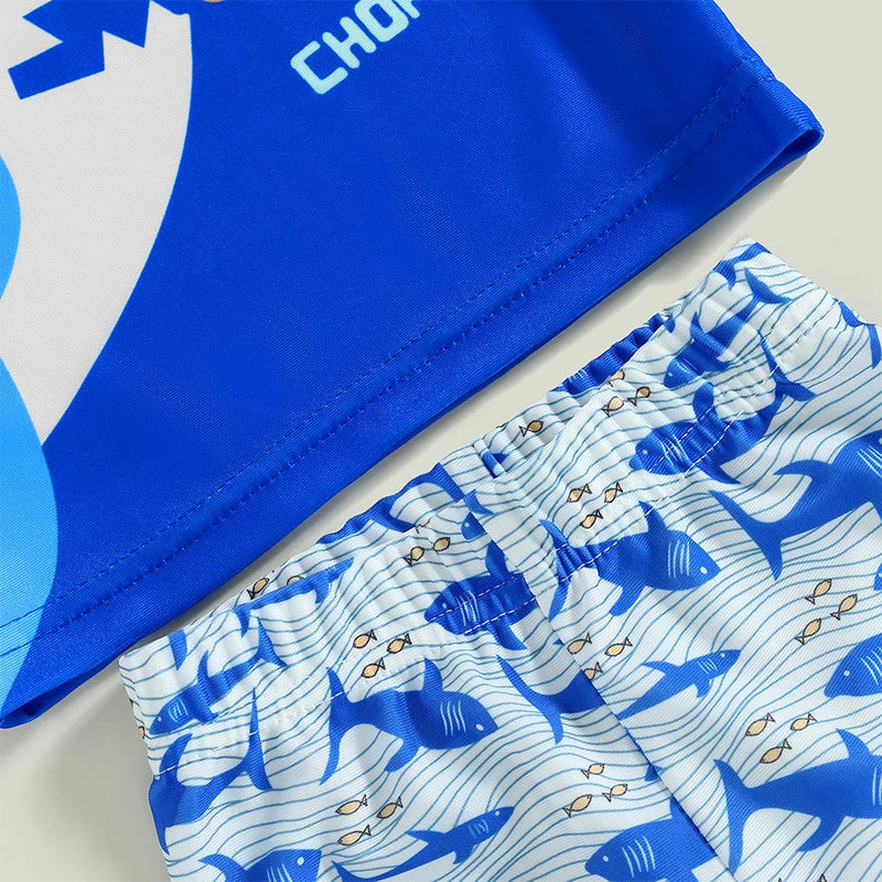 Shark Print Kids Boys Two Piece Swimwear Set
