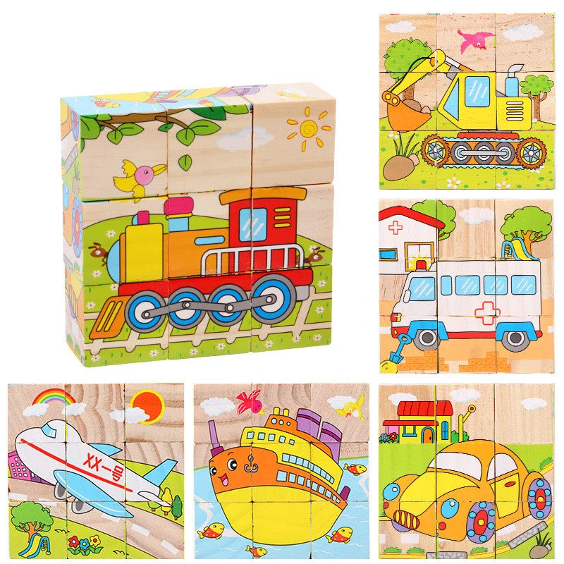 Kids Six Side Cube Jigsaw Wooden Blocks Toys