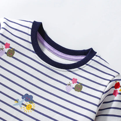 Little Girls Cartoon Striped Casual Cotton Dress childrensterritory