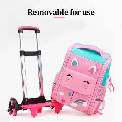Cartoon Design High Capacity Kids Rolling School Backpack