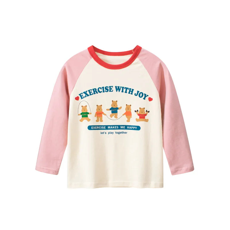 Girls' Cartoon Print Long Sleeves Stylish Tops