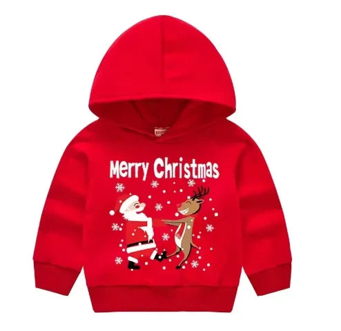 Kids’ Long-Sleeve Christmas-Print Hoodie Sweater