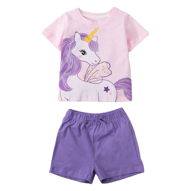 Kids Girls Unicorn Prints Cotton Clothes Set for Summer childrensterritory