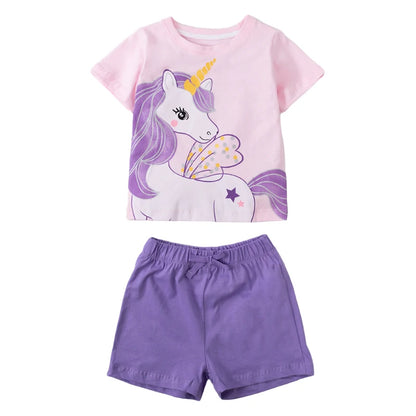 Kids Girls Unicorn Prints Cotton Clothes Set for Summer childrensterritory