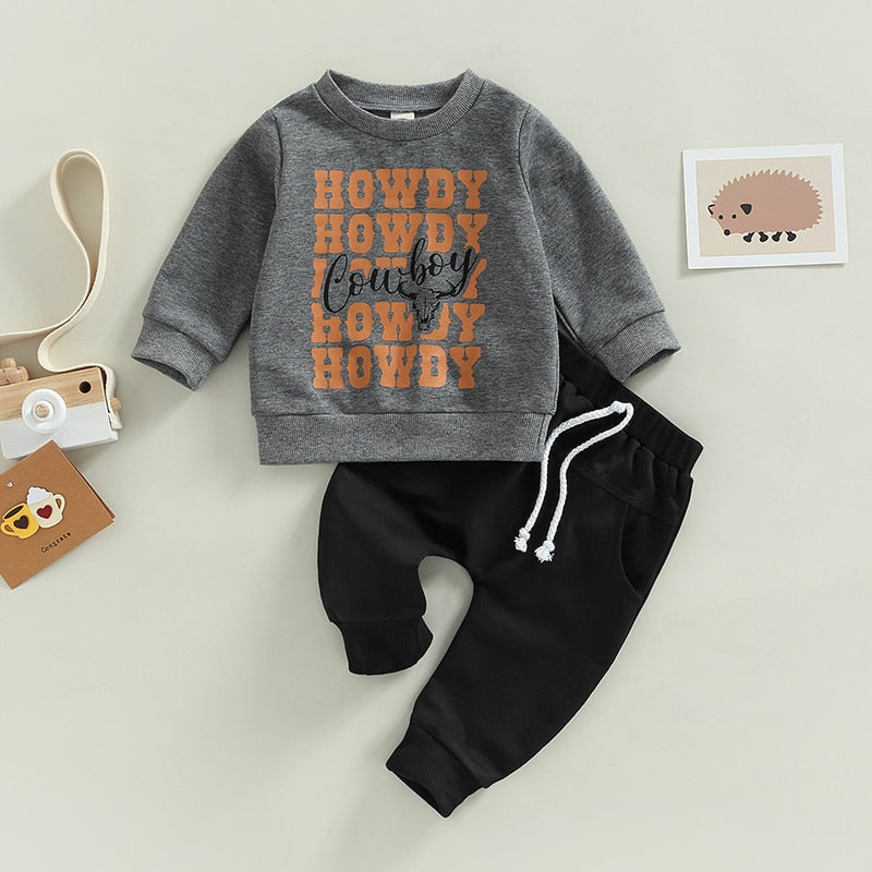 Letter Cow Print Baby Boy Sweatshirt and Trousers Set childrensterritory