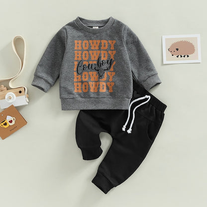 Letter Cow Print Baby Boy Sweatshirt and Trousers Set childrensterritory