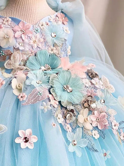 Elegant 3D Flower Butterfly Design Formal Party Dresses childrensterritory