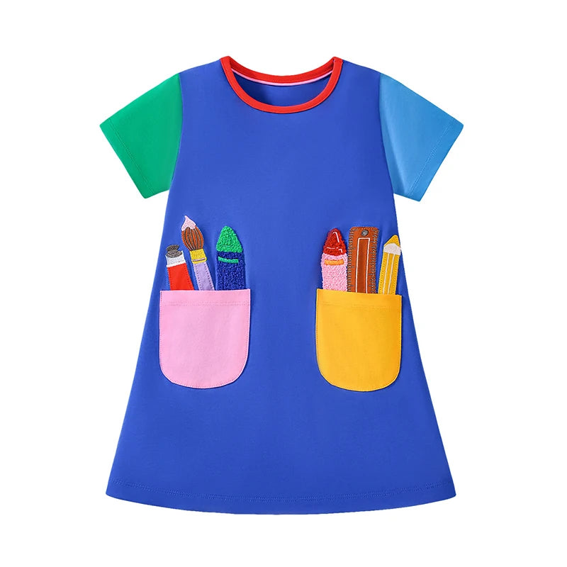 Cartoon Painting Brush Design Kids Girls Summer Dresses childrensterritory