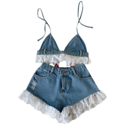 Denim Crop Top + Shorts Summer Clothing Set for 3-16years Girls childrensterritory
