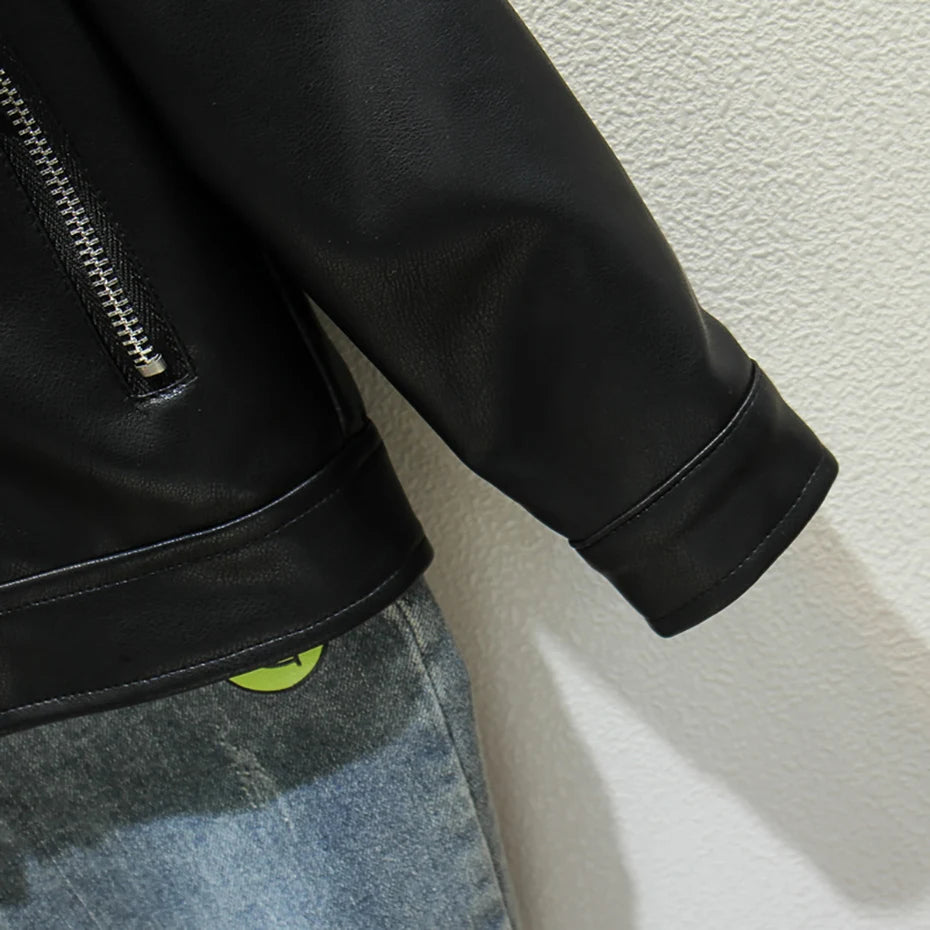 Solid Color Casual Style Leather Jacket for Little Boys childrensterritory