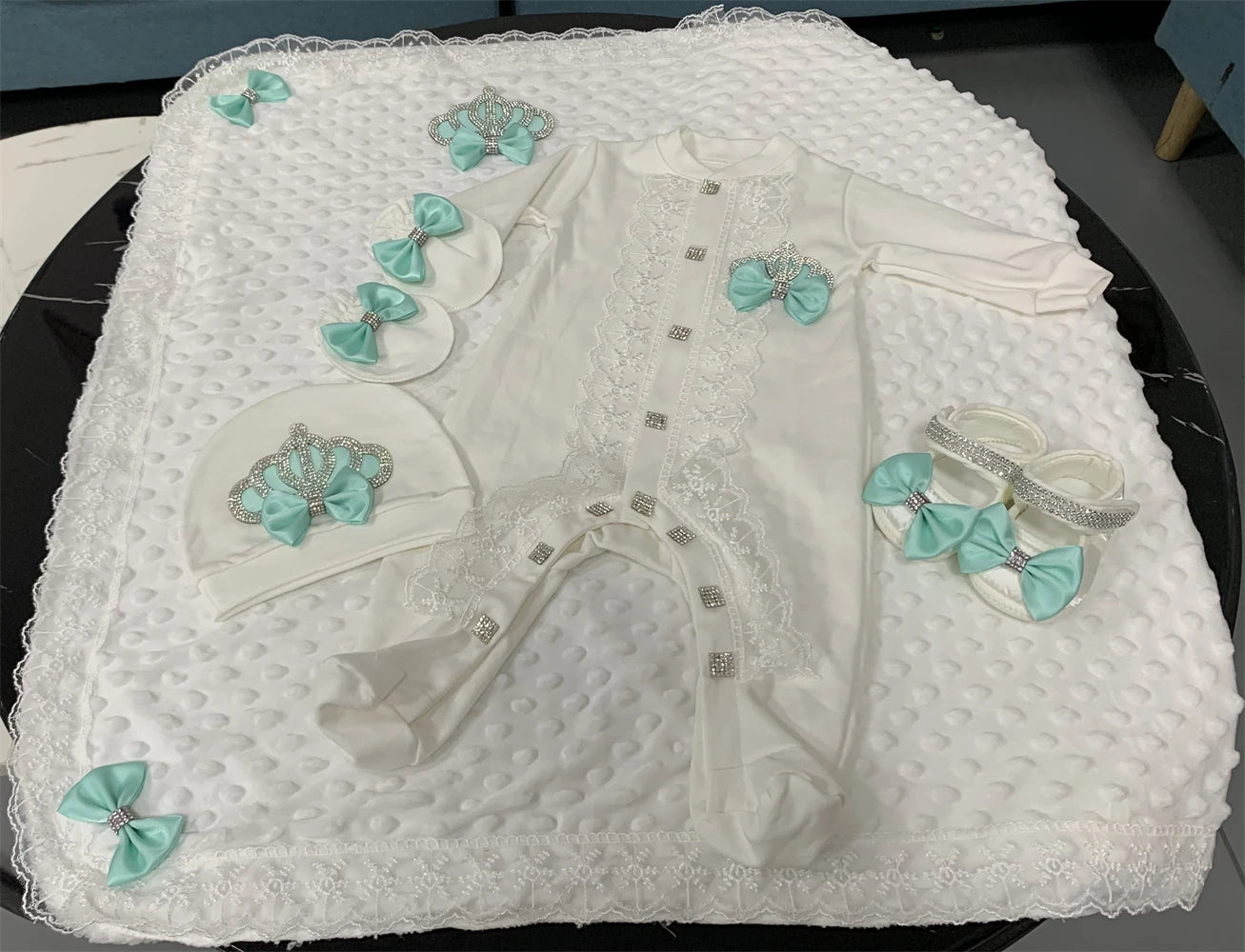 5pcs Sequin Bling Crown Design Baby Girl Welcome Home Outfits childrensterritory