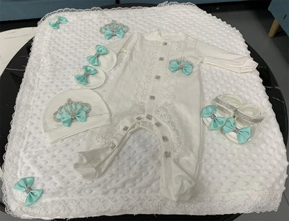 5pcs Sequin Bling Crown Design Baby Girl Welcome Home Outfits childrensterritory