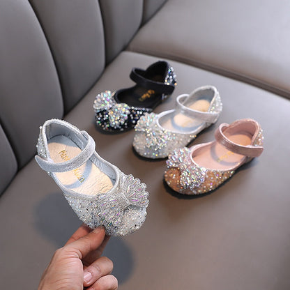 Flat Rhinestone Bowtie Kids Girls Princess Party Shoes childrensterritory