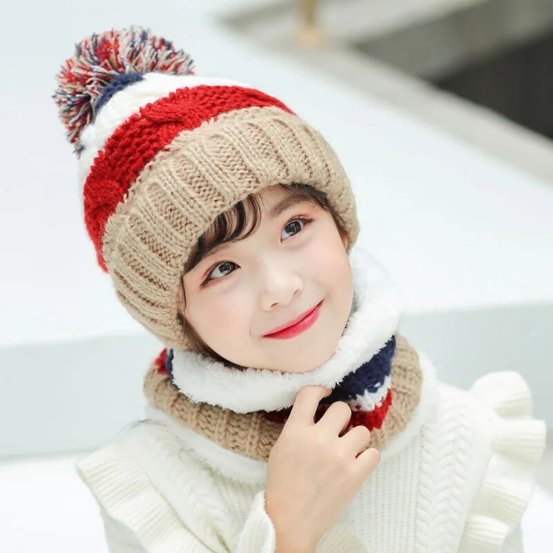 Korean Style Kids Knitted Wool Ball Beanies and Scarf Set childrensterritory