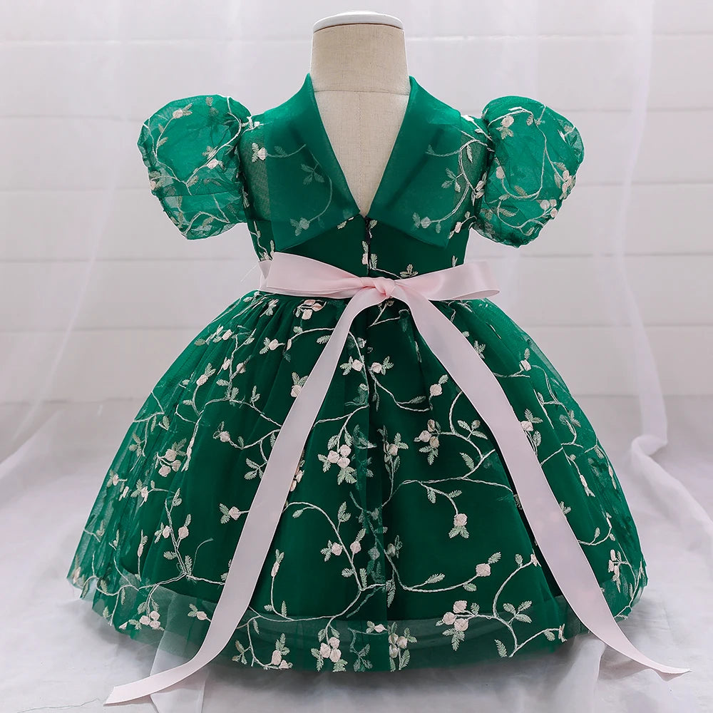 First Communion Dress with Flower Embroidery For Little Girl