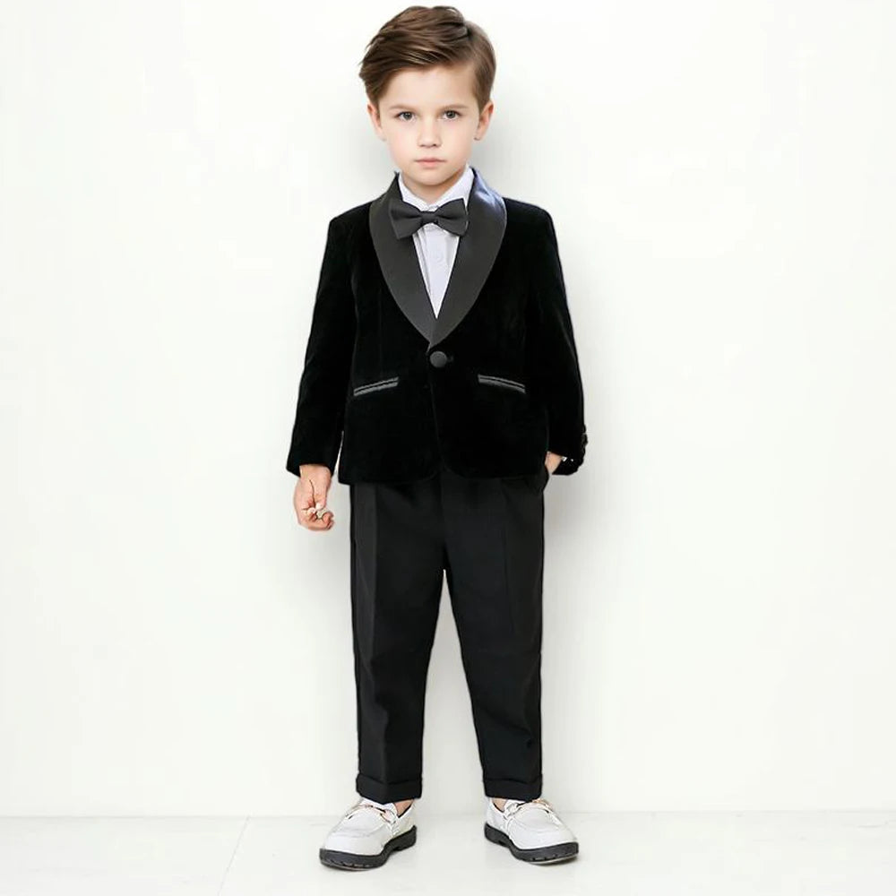 Kids Boys Formal Velvet Suit Set With Bowtie