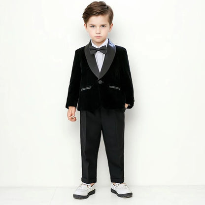 Kids Boys Formal Velvet Suit Set With Bowtie childrensterritory
