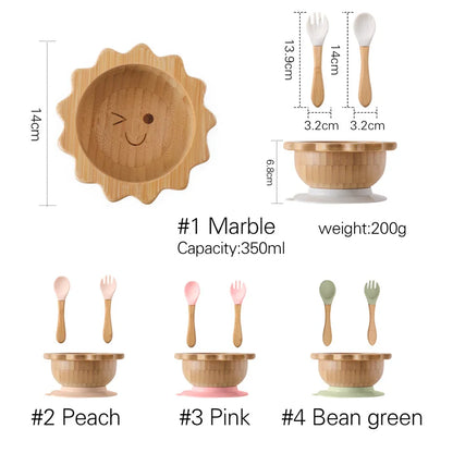 Baby Wooden Tableware Set with Silicone Suction Handle childrensterritory