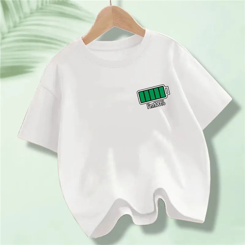 Kids 100% Full Battery Design T-shirts for Summer childrensterritory