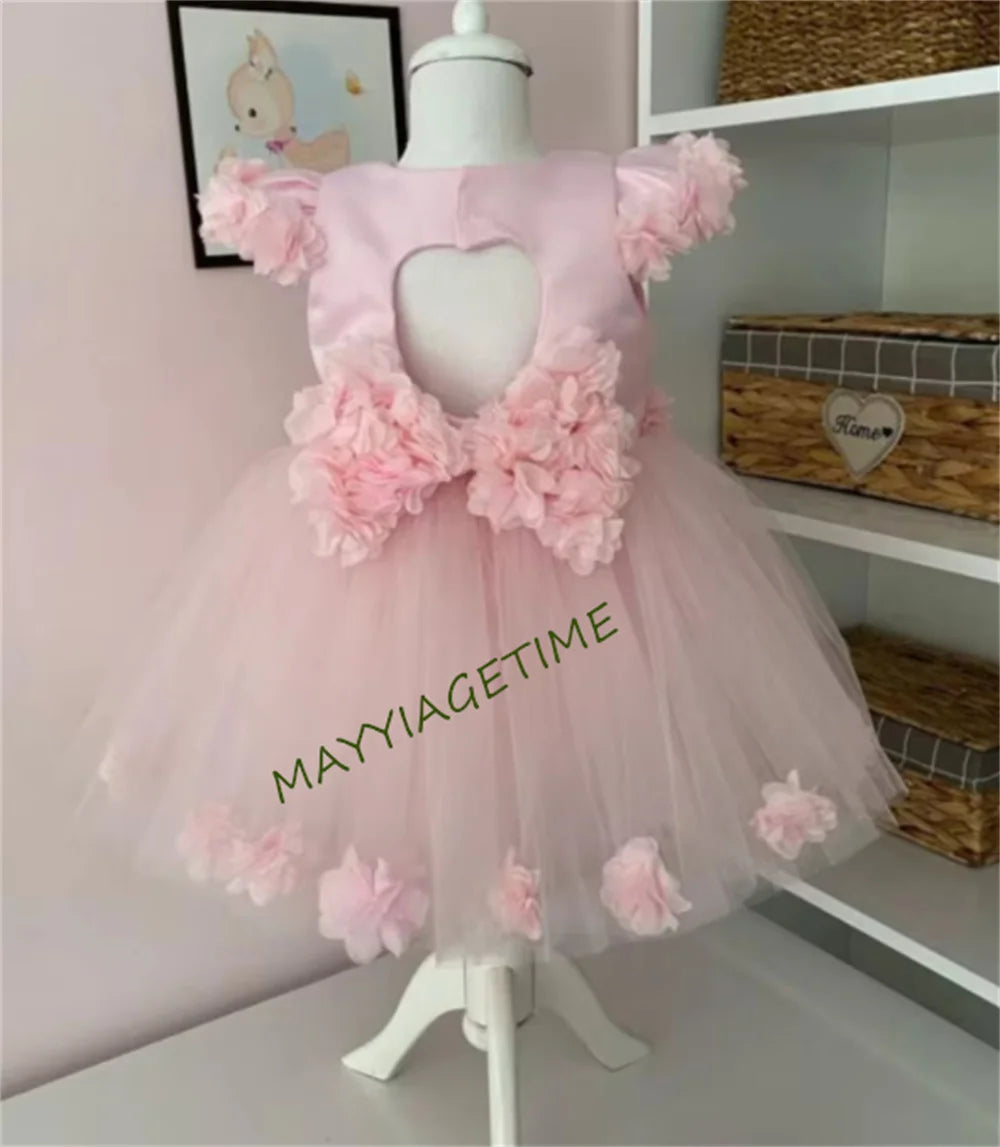 3D Floral Design Vintage Puffy Baby Girls Birthday Pageant Dress