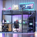 Kids' Room LED Metal Loft Bed with Desk and Stairs childrensterritory