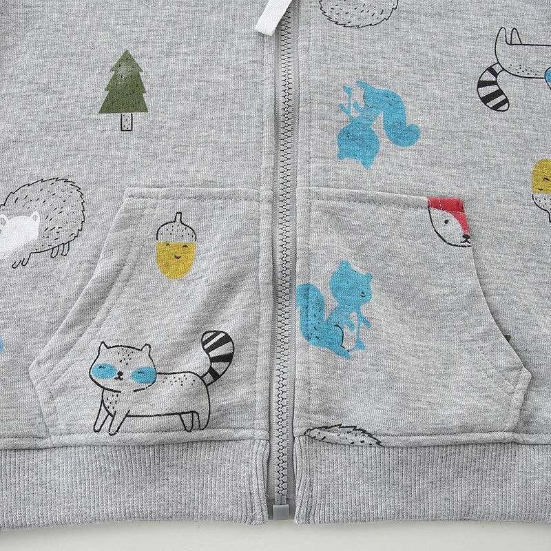 Cartoon Animal Print Cotton Zipper Hoodies for Little Boys childrensterritory