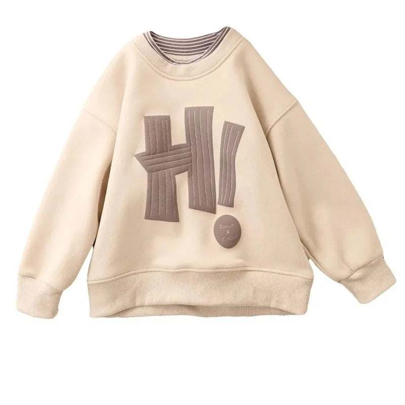 "HI" Letter Printed Kids Boys Warm Fleece Sweatshirts childrensterritory