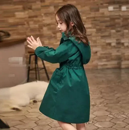 Kids Girls Long Hooded Windbreaker Trench Coats