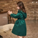 Kids Girls Long Hooded Windbreaker Trench Coats