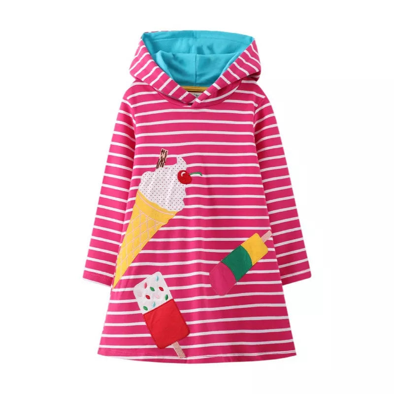 Kids Girls Long Sleeve Cartoon Design Hooded Dresses childrensterritory