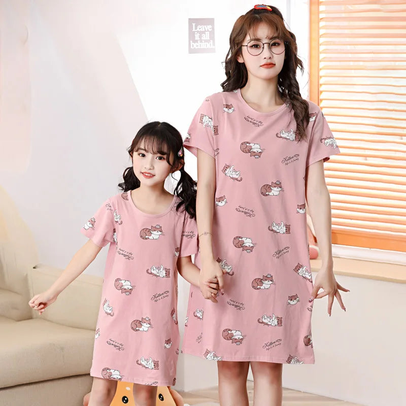 Cartoon Print Cotton Night Dress/Sleepwear for Girls