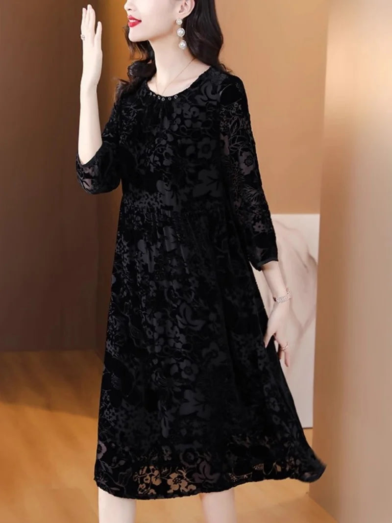 A-Line Velvet Embossed Dresses for Preschool Girls