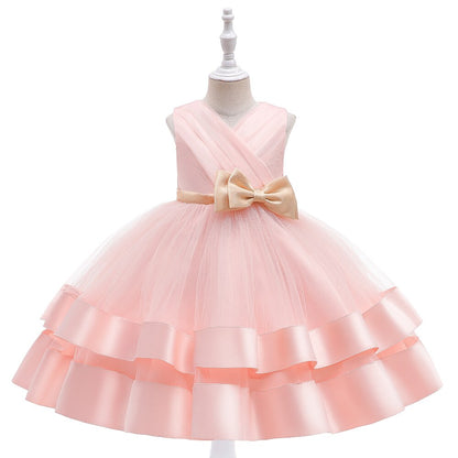 Elegant Formal Bow Puff Flower Girl Dresses for Birthday childrensterritory