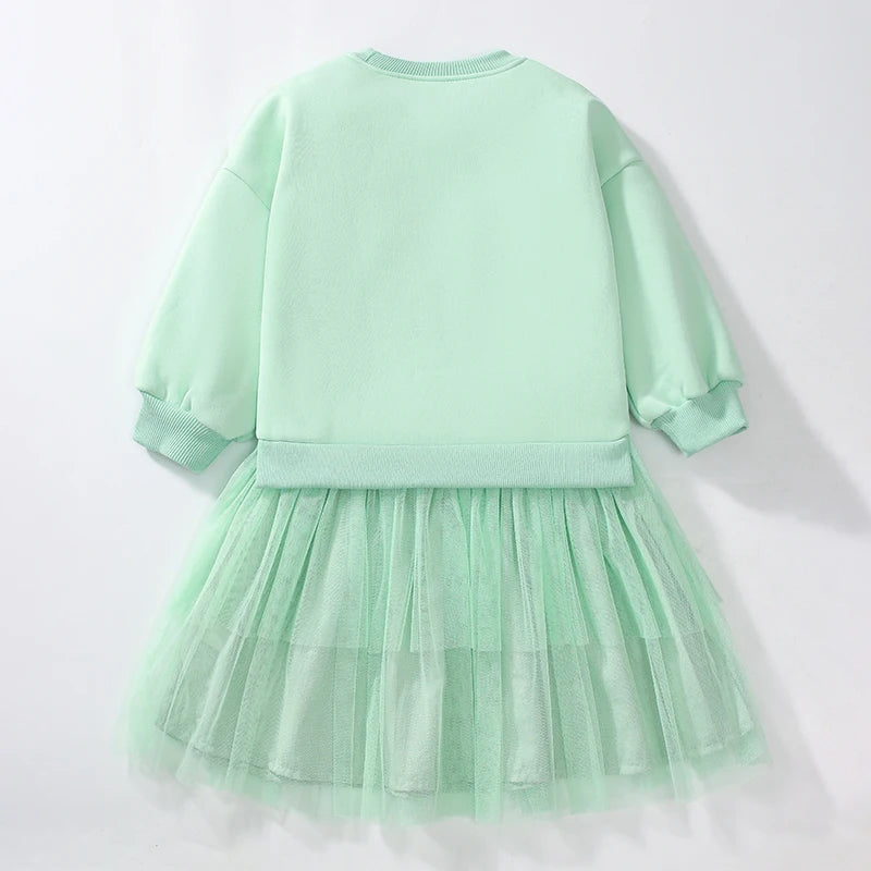 Kids Girls Warm Fleece Long Sleeves Mesh Dresses childrensterritory