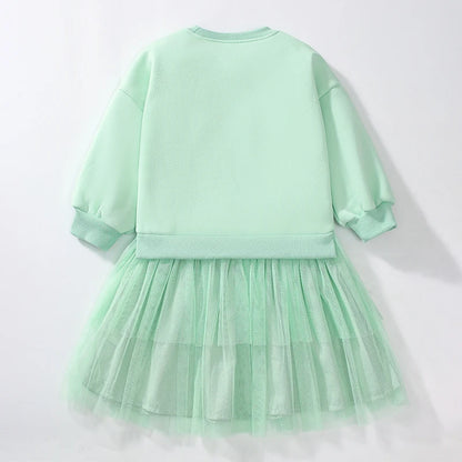 Kids Girls Warm Fleece Long Sleeves Mesh Dresses childrensterritory