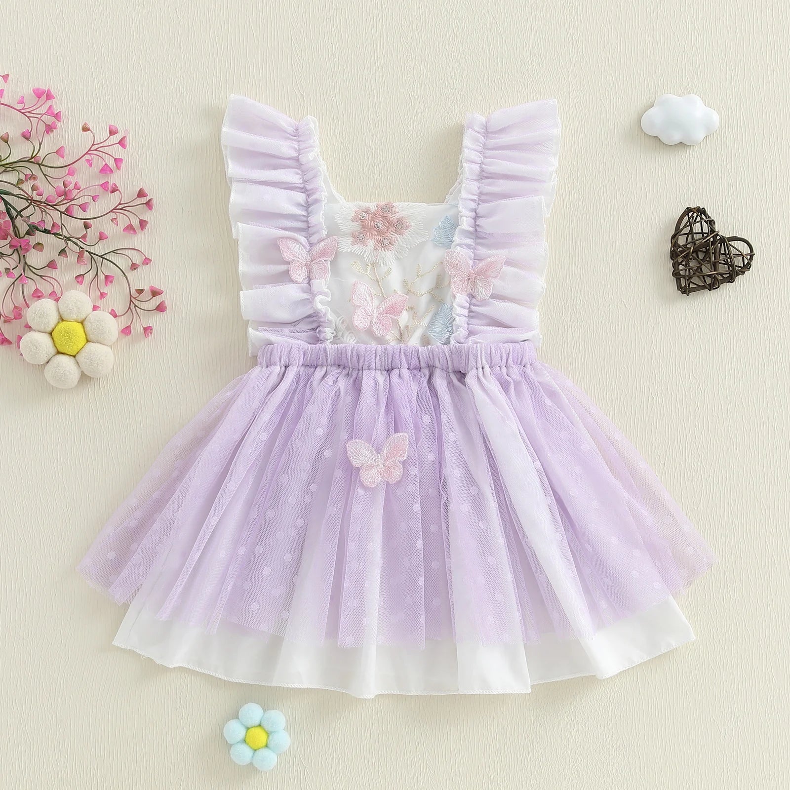 Baby Girl Ruffled Tulle Butterfly Embroidery Princess Dress