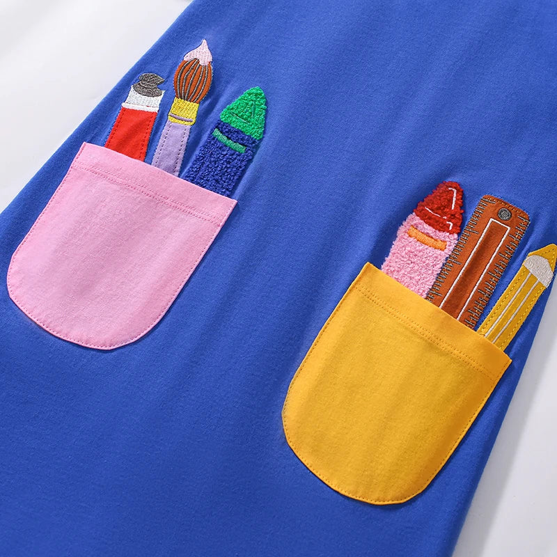 Cartoon Painting Brush Design Kids Girls Summer Dresses childrensterritory