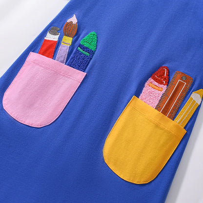 Cartoon Painting Brush Design Kids Girls Summer Dresses childrensterritory