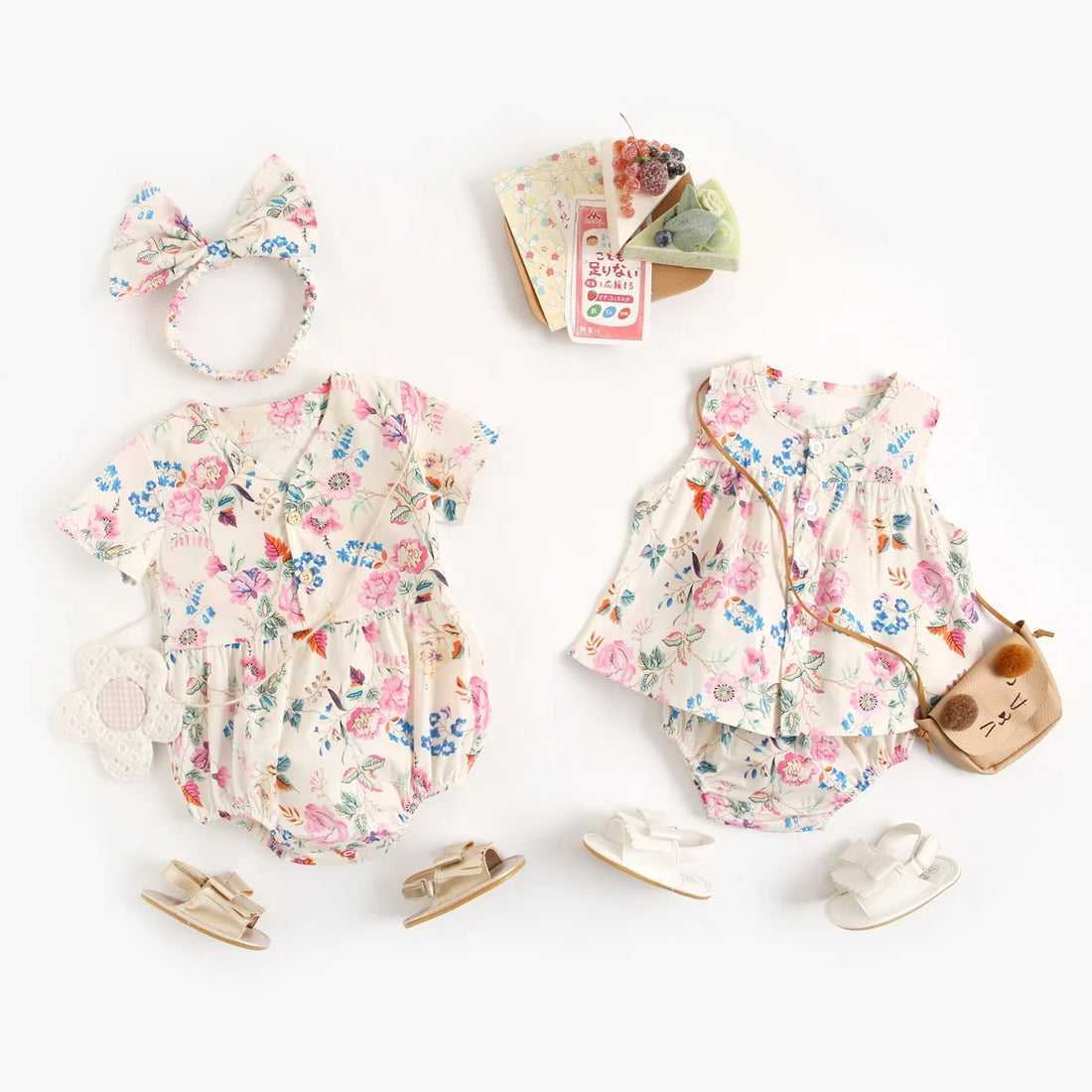 Baby Girl Floral Cotton 2-Piece Dress with Headband