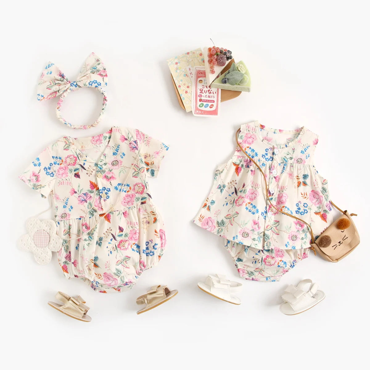 Baby Girl Floral Cotton 2-Piece Dress with Headband