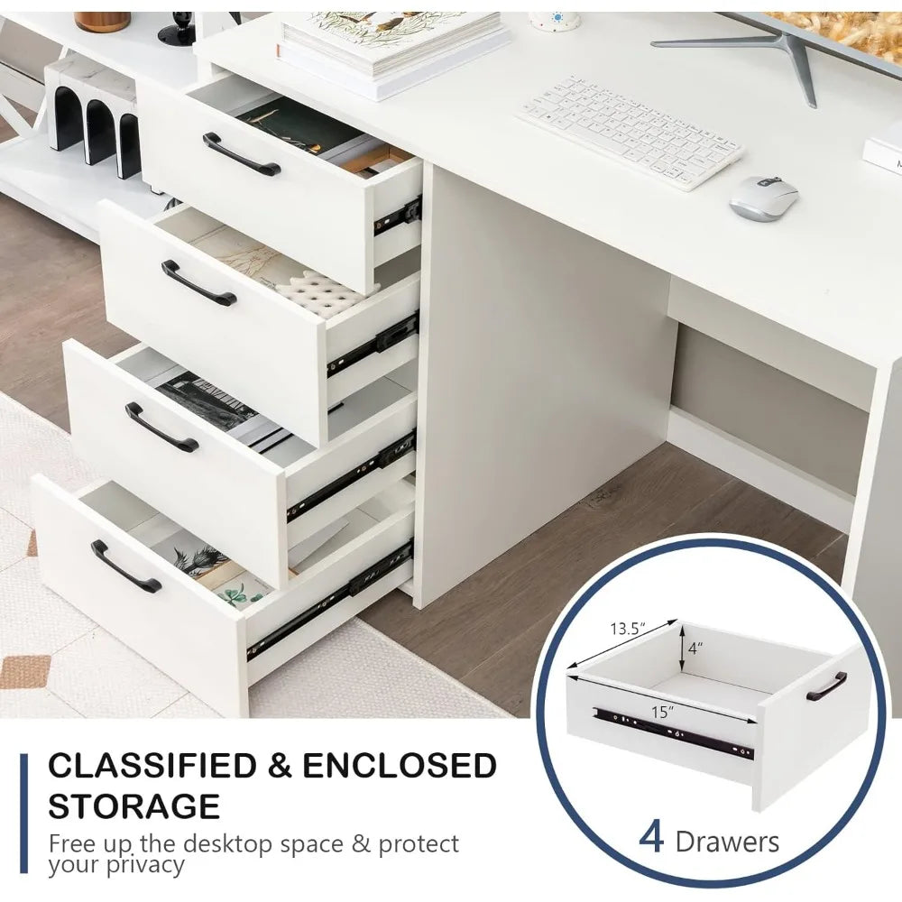Modern Executive Desk with 4 Storage Drawers