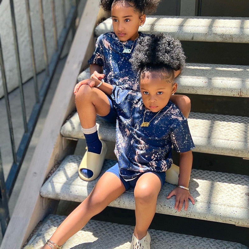 Kids Printed Short Sleeve T-shirt with Short Pants Summer Set childrensterritory