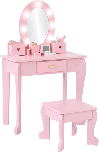 Kids Girls Makeup Dressing Play Table/Vanity Set W/ Mirror